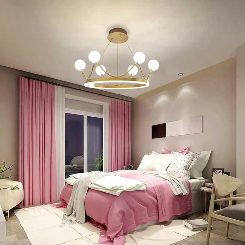 DecorBites™ Crown LED Chandelier: Elegant Ring Lustre Pendant Light for Kids Room
