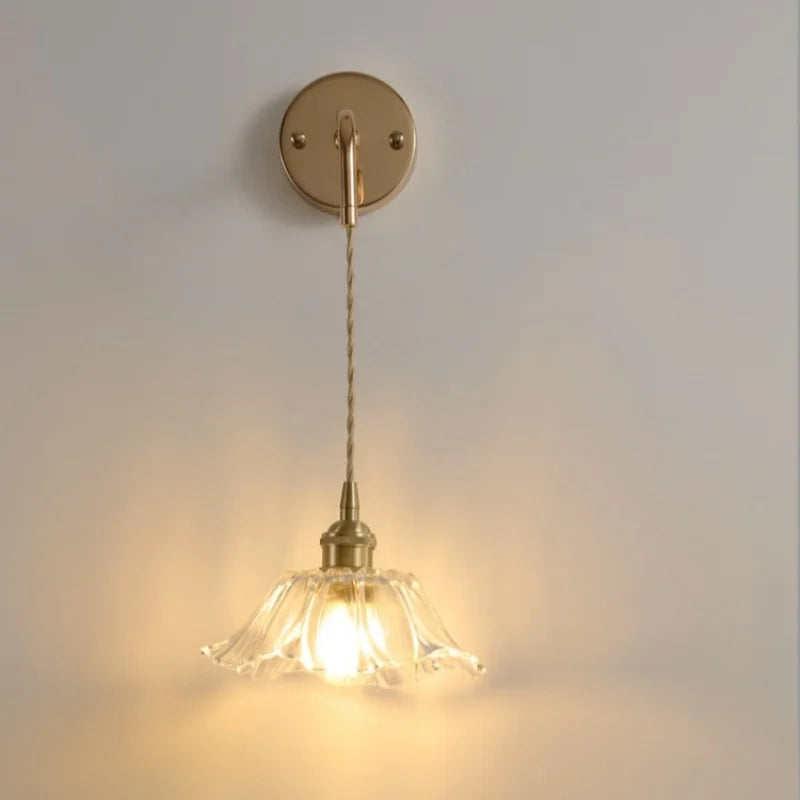 DecorBites™ Adjustable LED Wall Light Clear Glass Copper Bedside Lamp