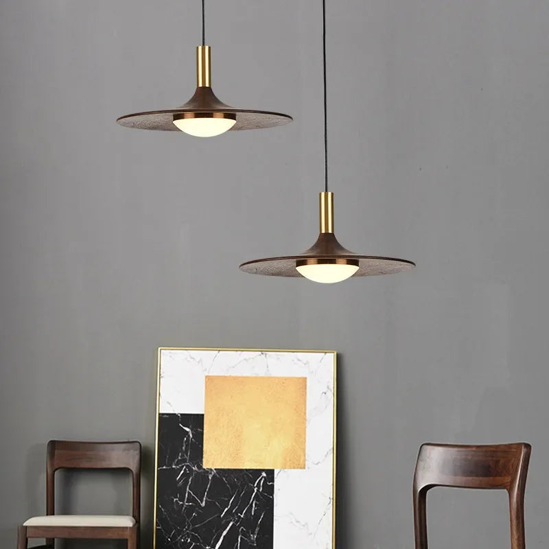 DecorBites™ Flying Saucer Solid Wood Chandelier for Restaurant, Bedroom, Cafe - Nordic Copper