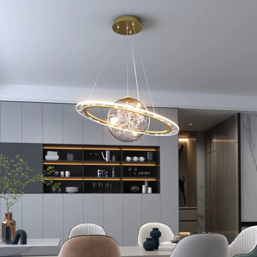DecorBites™ Gold Acrylic Nordic Chandelier LED Pendant Lamp for Luxury Interior Lighting