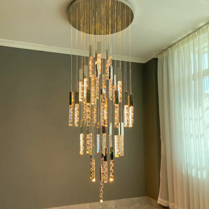 DecorBites™ Crystal LED Chandelier: Stylish Staircase & Living Room Lighting