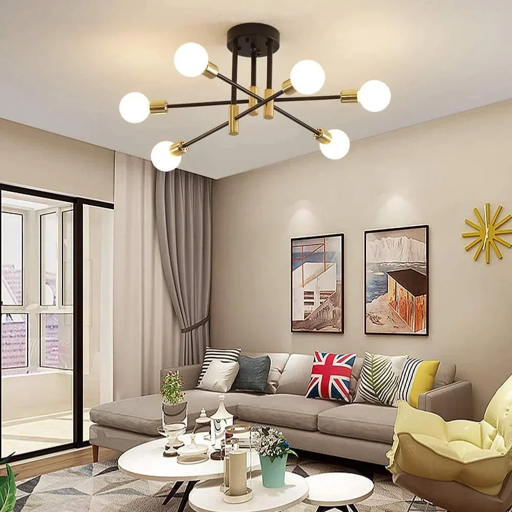 DecorBites™ Industrial Sputnik Chandelier Semi Flush Ceiling Light for Kitchen Dining Bedroom