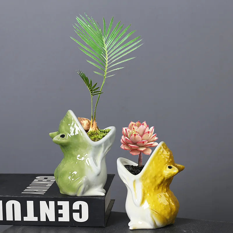 DecorBites™ Cute Frog Succulent Flower Pot Ceramic Garden Plant Pot Frog Shape Pot