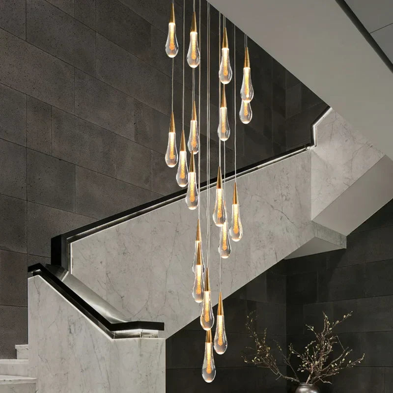 DecorBites™ Gold Drop Design LED Crystal Chandelier for Staircase & Lobby