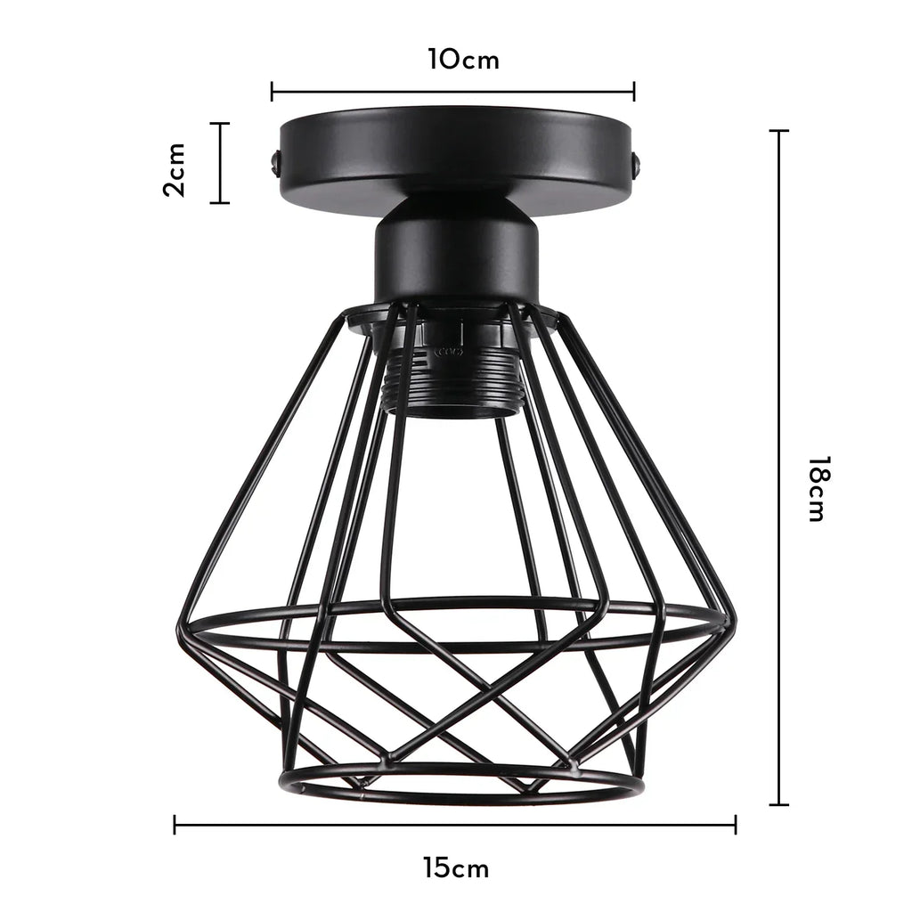Industrial black metal cage ceiling light kitchen fixture