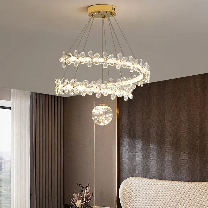 DecorBites™ Gold Crystal Spiral Chandelier LED Pendant Lights for Home Decoration