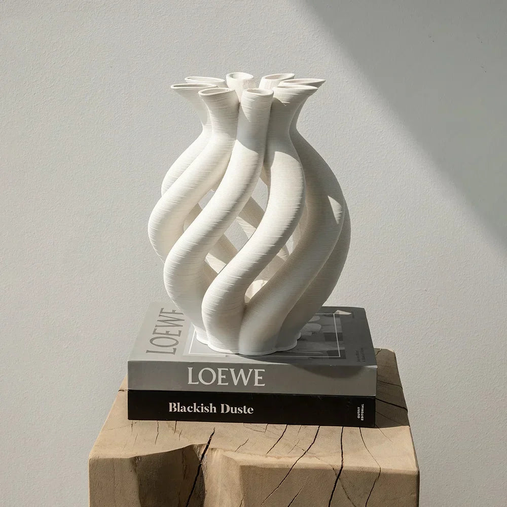 DecorBites™ Geometric Ceramic Hollow Vases Spiral Pipe Floral Arrangement Home Decor Figurines