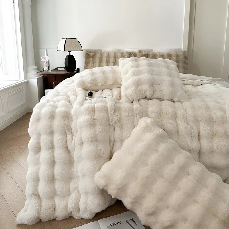 DecorBites™ Deluxe Faux Rabbit Fur Bedding Set: Soft Velvet, Plush Warmth for Winter