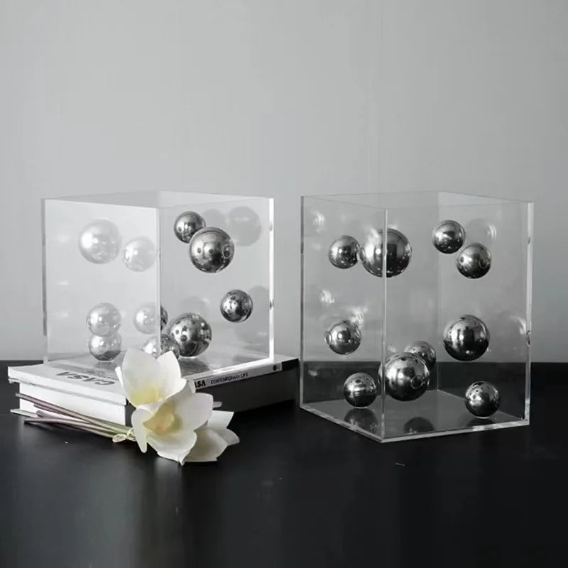 DecorBites™ Abstract Metal Ball Artworks in Transparent Acrylic Container Boxes