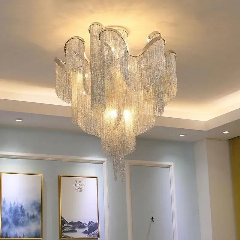 DecorBites™ LED Flower Tassels Ceiling Chandelier for Living Room, Staircase - Elegant Villa Pendant Light