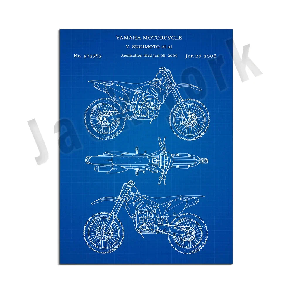 DecorBites™ Dirt Bike Patent Blueprint Poster Canvas Wall Art