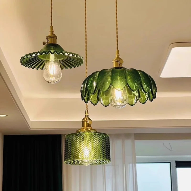 DecorBites™ Green Glass LED Pendant Light Fixture - Modern Nordic Hanging Lamp