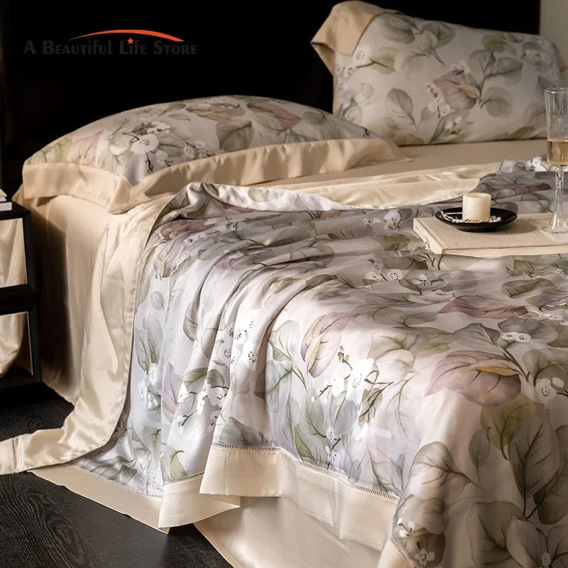 DecorBites™ Eucalyptus Fiber Flowers Summer Quilt Set: Silky, Cool Comfort for Bedtime Bliss