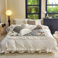 DecorBites™ French Flowers Lace Ruffles Cotton Bedding Set with Duvet Cover, Bed Skirt, and Pillowcases