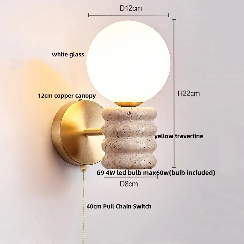 DecorBites™ Japanese Style LED Wall Lamp with Pull Chain and White Glass