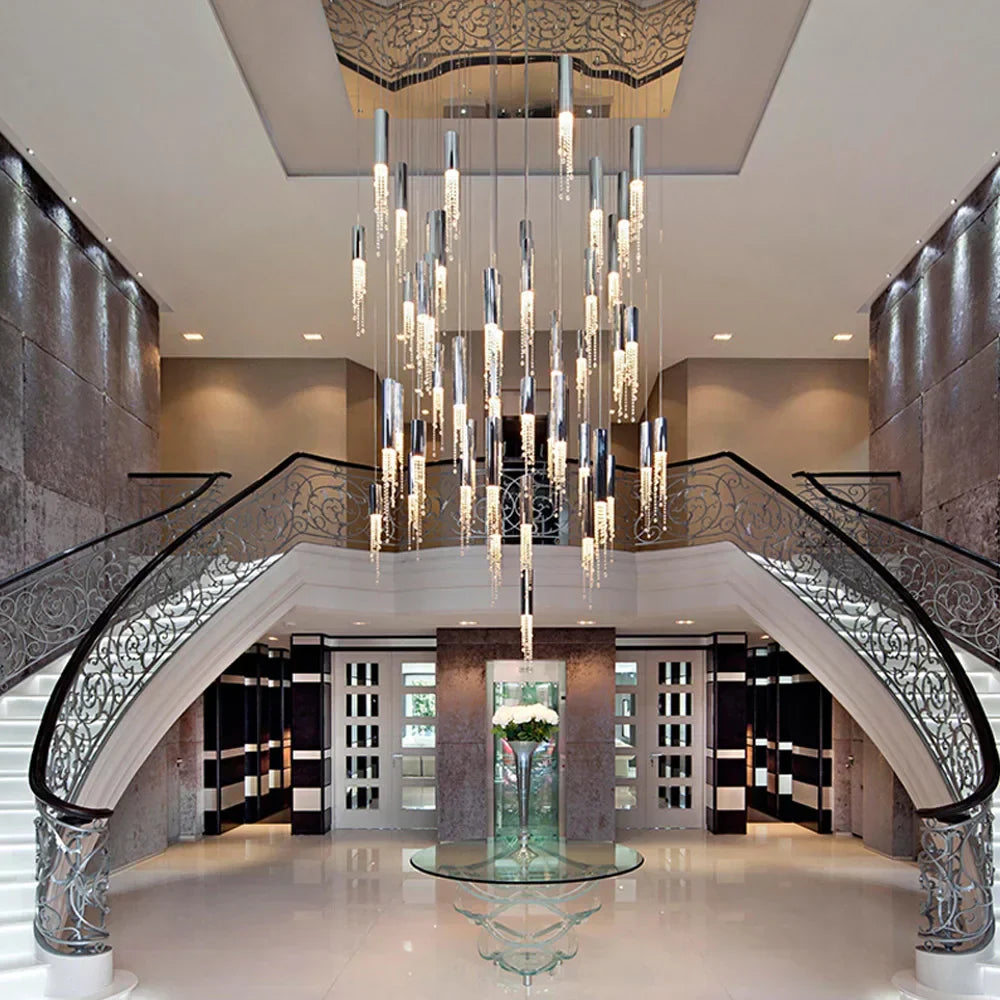 DecorBites™ Large Crystal LED Staircase Chandelier for Modern Living Room Hall Loft