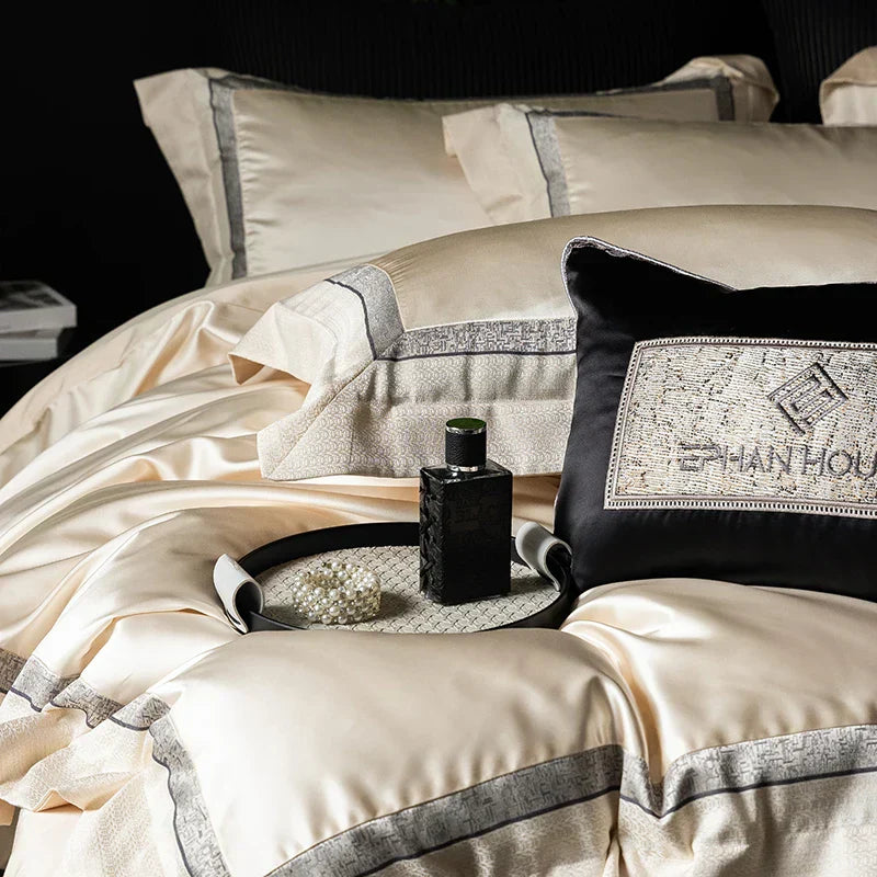DecorBites™ Luxe Champagne Bedding Set in Silky Egyptian Cotton - Queen King Sizes
