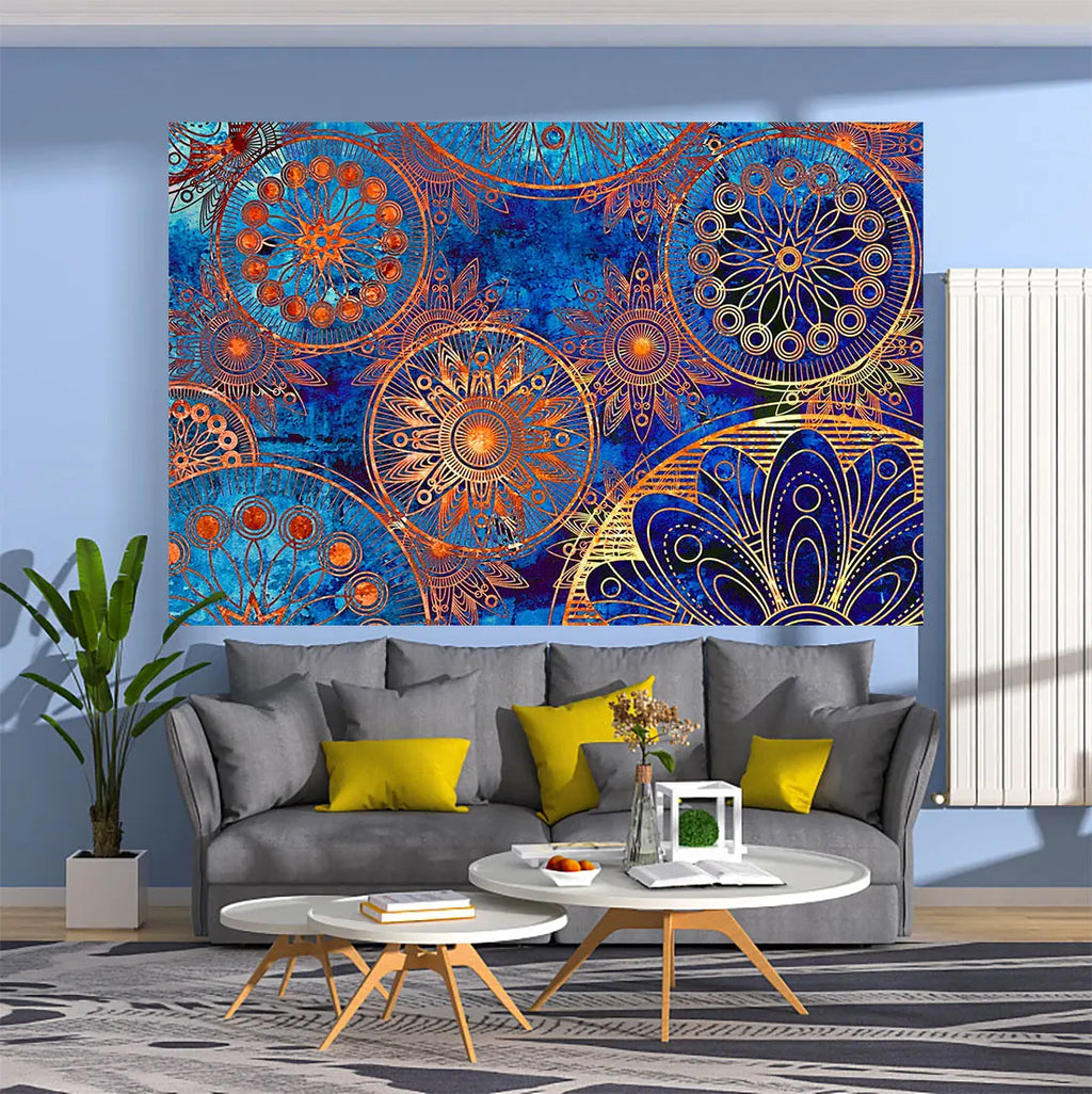 DecorBites™ Gold Lace Tapestry Blue Wall Hanging for Highbrow Home Décor