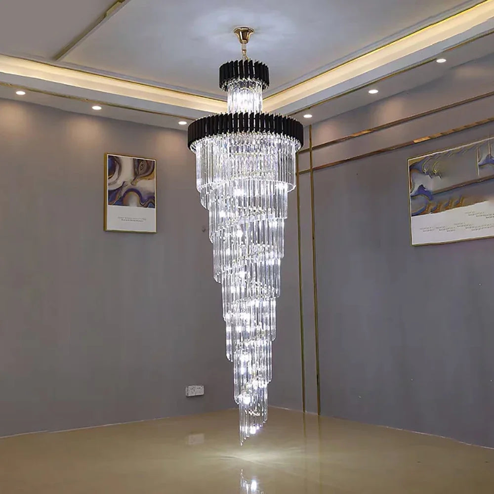 DecorBites™ Crystal LED Chandeliers: Luxury Multi-layer Staircase Lighting, Black Stainless Steel