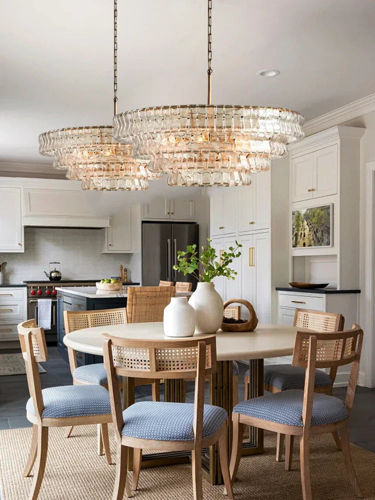 DecorBites™ Brown Glass Pendant Lights for Dining Table Chandelier, Oval Clear Round Suspension Lamp