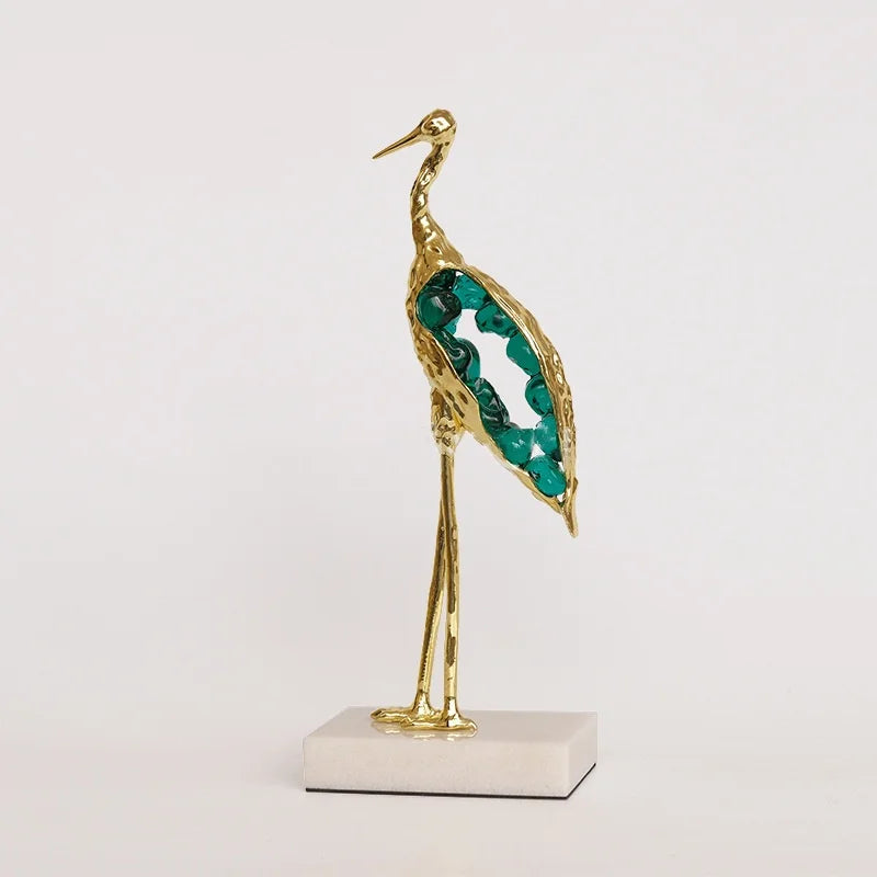 DecorBites™ Crystal Crane Sculpture: Green Gem Bird Figurine for Home Decor