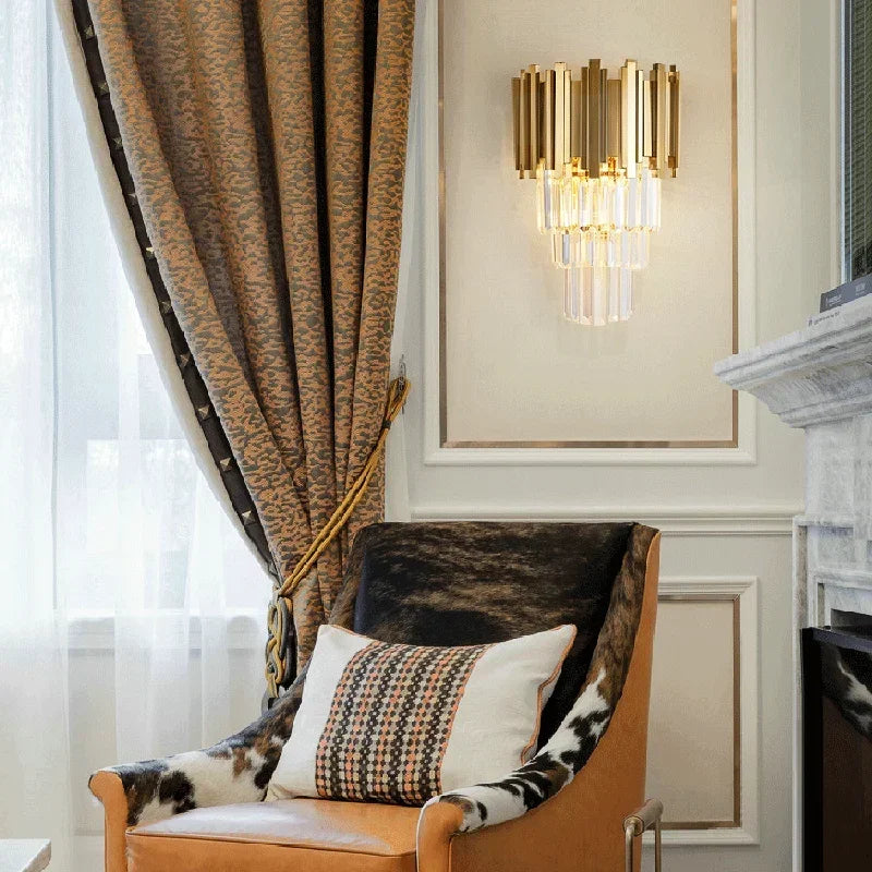 DecorBites™ Gold Crystal Wall Lamp with LED Light for Home Lighting Fixtures
