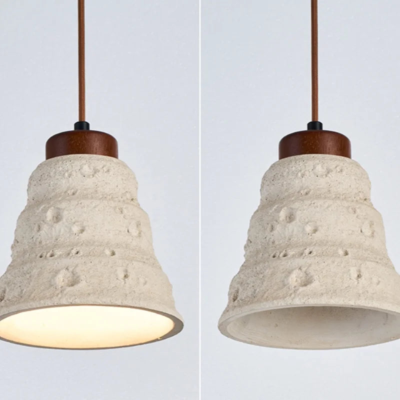 DecorBites™ Japanese Style LED Pendant Lights Wood Canopy Cement Lampshade