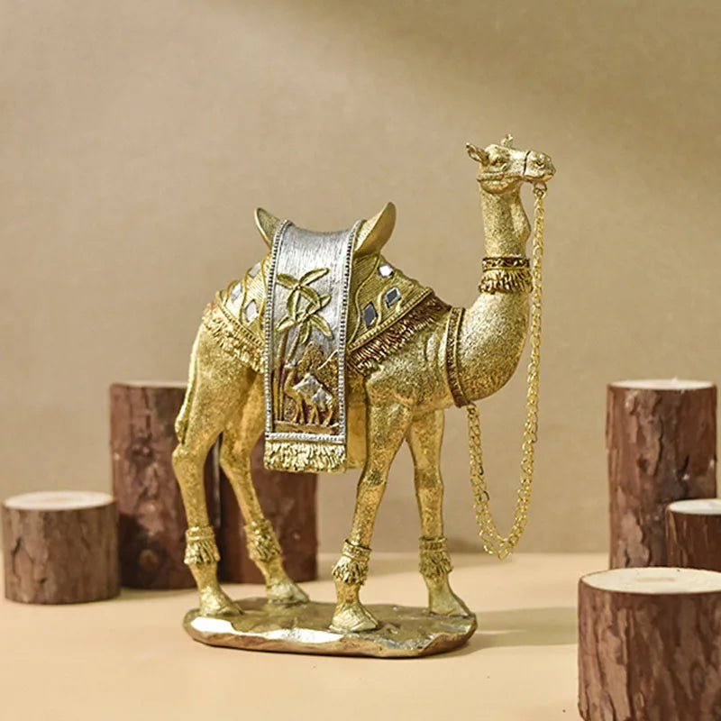 DecorBites™ Golden Camel Resin Feng Shui Sculpture for Home & Office Decor