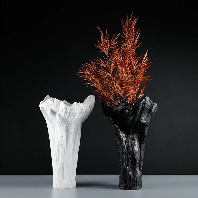 DecorBites™ Irregular Resin Vase Black White Flowers Handicraft Ornaments Home Decor