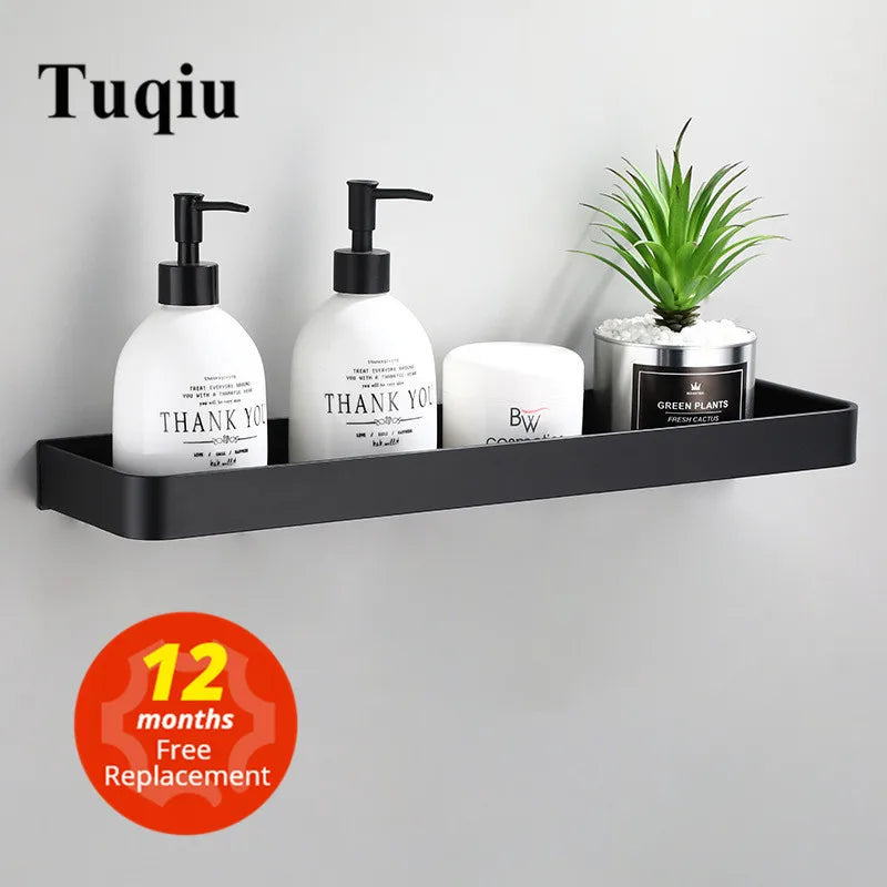 DecorBites™ Black Aluminum Bathroom Corner Shelf Wall Mounted Storage Holder
