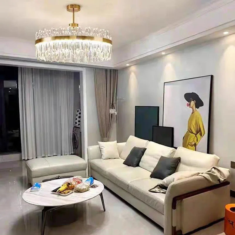 DecorBites™ Gold Round Crystal Pendant Light Chandelier for Bedroom and Living Room