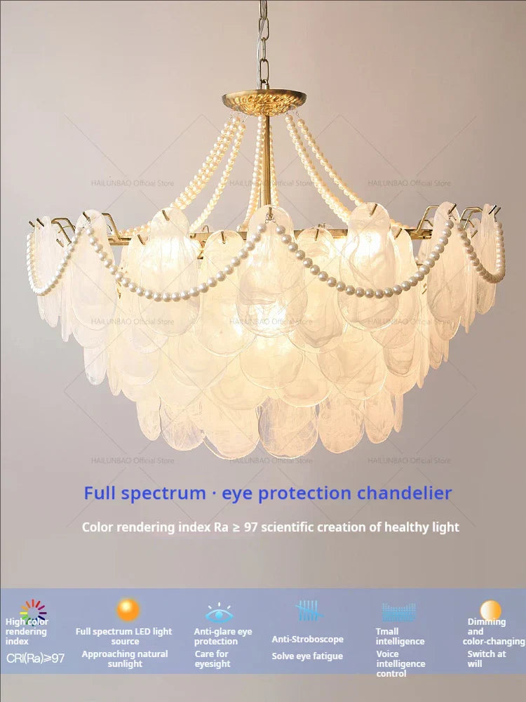DecorBites™ French Chandelier Garden Light with K9 Crystal | Elegant Pearl Shell Design