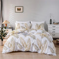 DecorBites™ Gold Print Queen Duvet Set with 2 Pillowcases - Soft & Stylish Bedding Solution