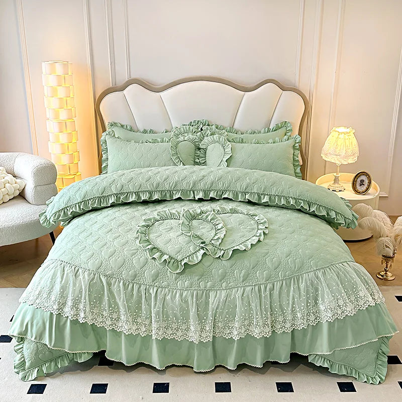 DecorBites™ Korean Princess Style Bedding Set with Lace Ruffles and Love Theme
