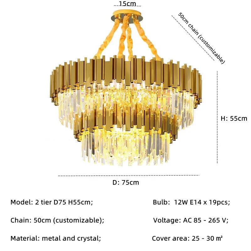 DecorBites™ Gold Crystal LED Pendant Lights for Dining Room - Stunning Indoor Suspension Fixtures
