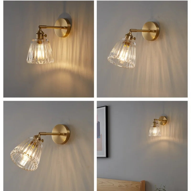DecorBites™ Glass Copper Wall Lights Up Down Rotate Study Cafe, Nordic Modern Bedside Lamp