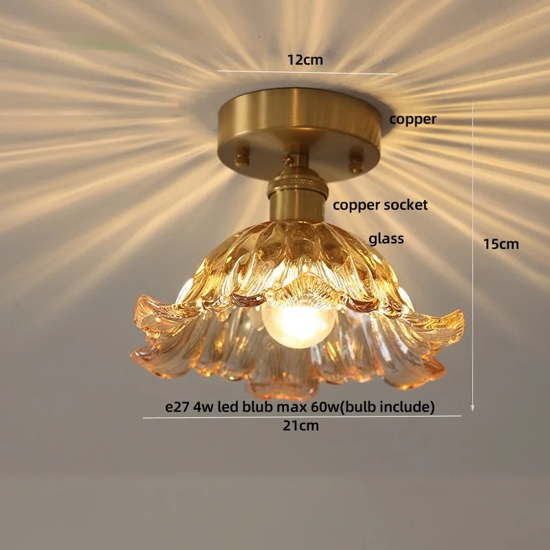 DecorBites™ Green Flower Glass Copper Ceiling Light - Nordic Modern LED, Living Room Bedroom Hallway Fixtures