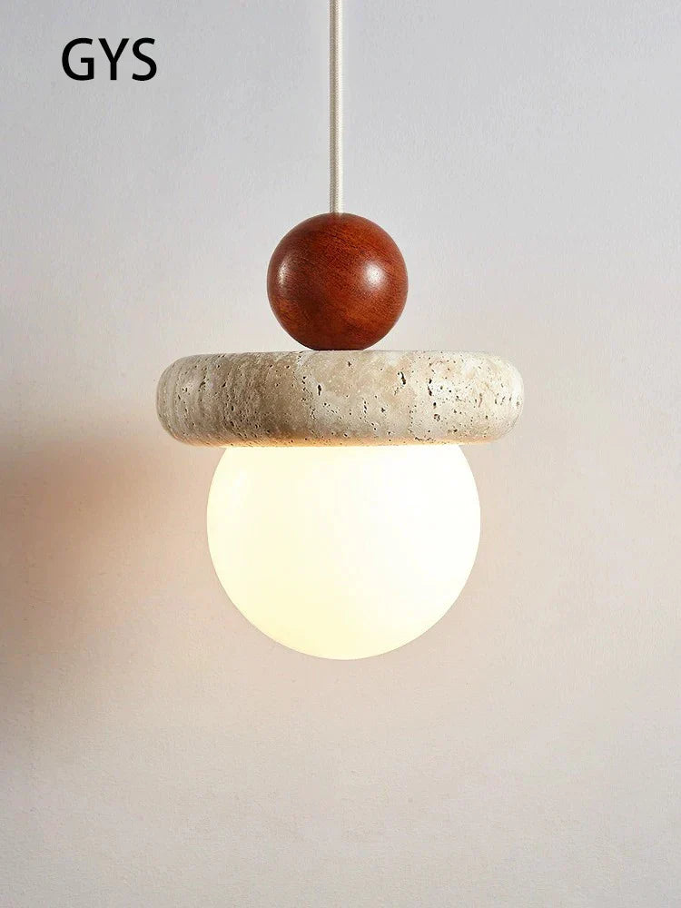 DecorBites™ Cream Stone Wood LED Chandelier for Bedroom & Children's Room