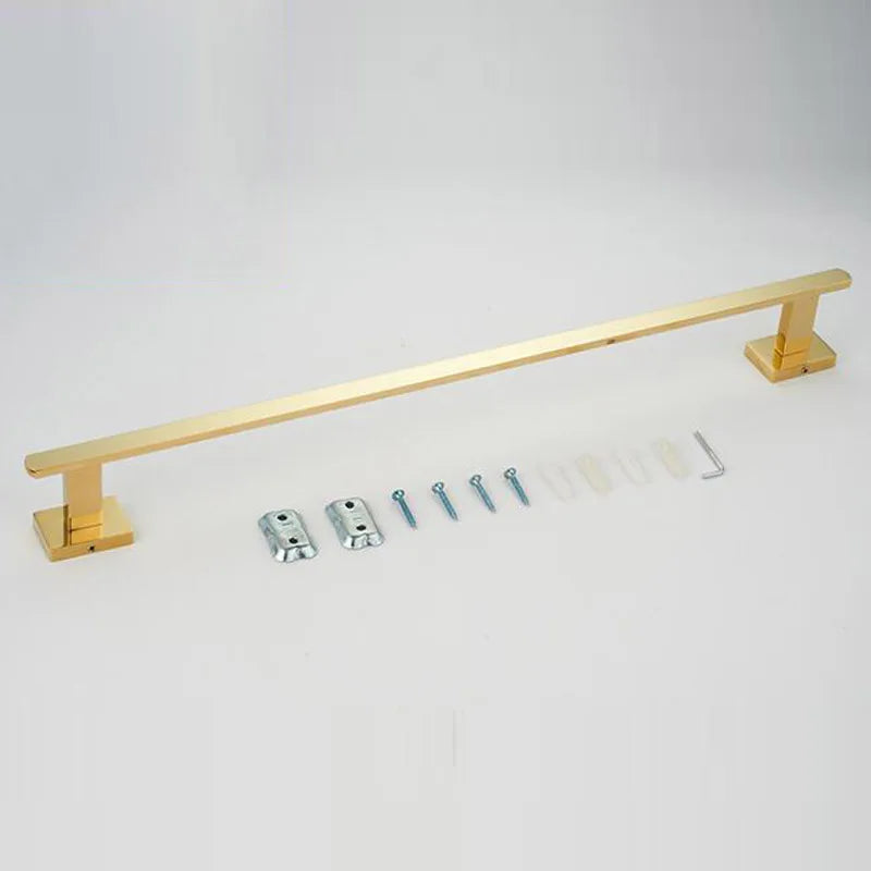 DecorBites™ Gold Brass Bathroom Hardware 4-Piece Set: Towel Bar, Towel Ring, Toilet Paper Holder, Robe Hook