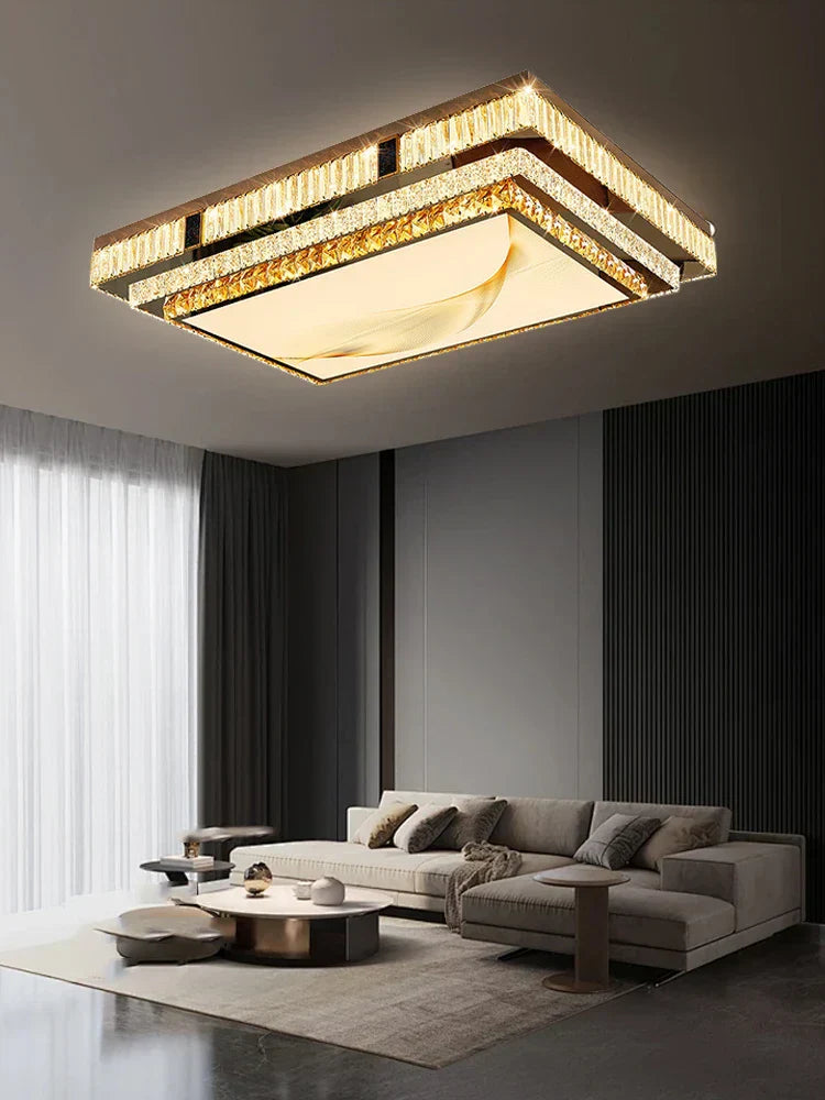 DecorBites™ Gold Ceiling Lamp | Modern Rectangle Crystal Bedroom Living Room Light