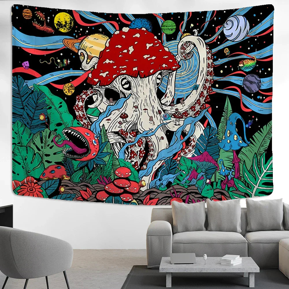 DecorBites™ Abstract Mushroom Tapestry Wall Hanging for Psychedelic Room Decor