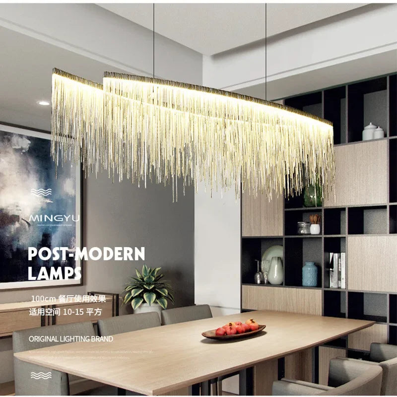 DecorBites™ LED Aluminum Tassel Chandelier: Modern Dimmable Light for Living Room, Hotel, Hall
