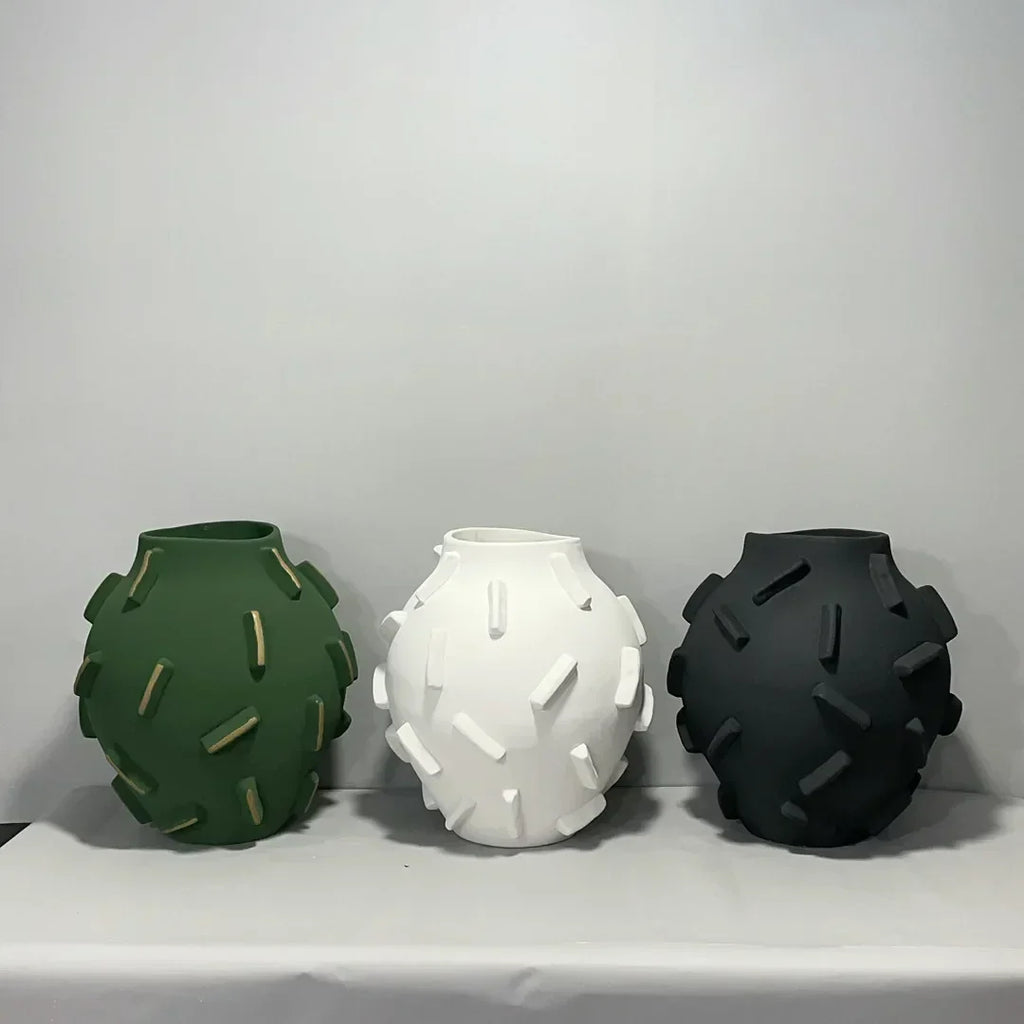 DecorBites™ Geometric Block Vase - Ceramic Abstract Floral Arrangement Decor