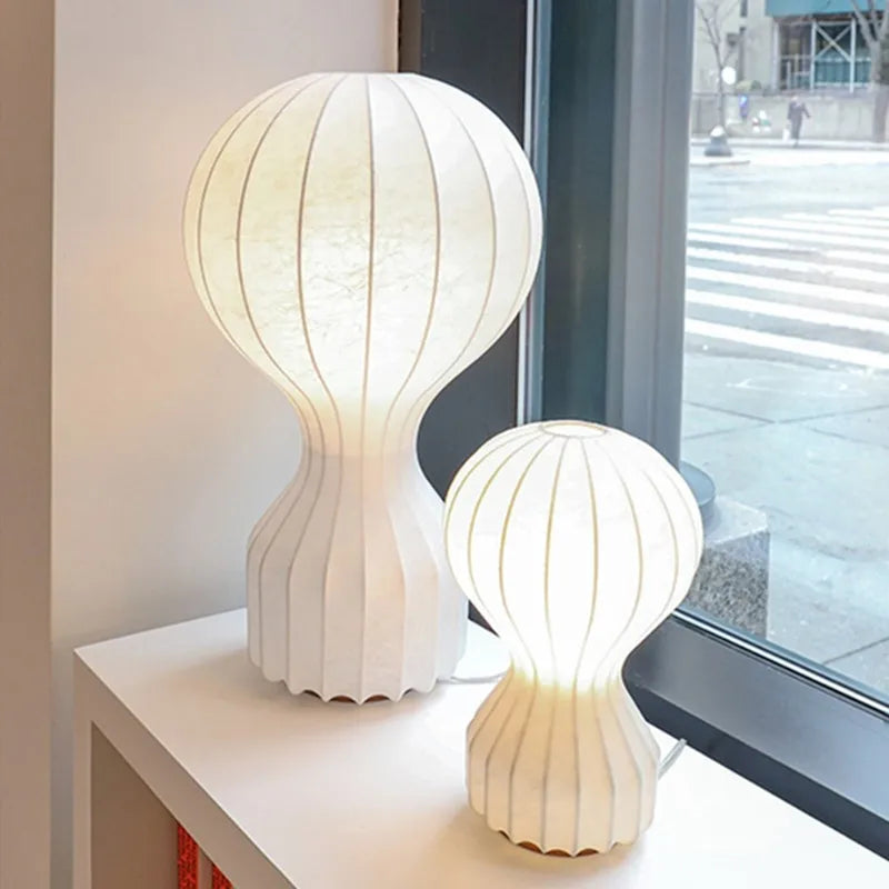 DecorBites™ Gatto Cocoon Silk Table Lamp: Minimalist Japanese Art for Bedroom, Study, Hotel, Showroom
