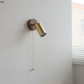 DecorBites™ Copper Lampshade LED Wall Sconce Pull Chain Switch Nordic Modern Walnut Wood Mirror Light