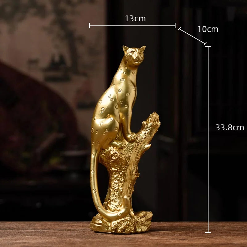 DecorBites™ Golden Leopard Resin Sculpture - Handcrafted Cheetah Decoration