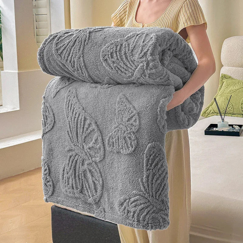 DecorBites™ Luxe Chiffon Butterfly Jacquard Throw: Soft & Cozy Blanket for Couch or Bed