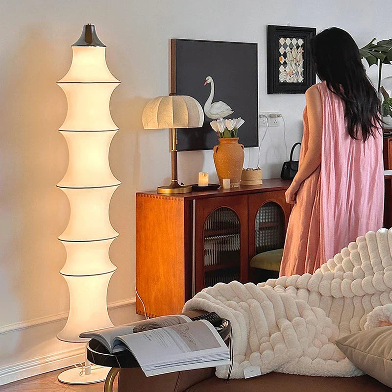 DecorBites™ Cream Silk Japanese LED Floor Lamp for Modern Living Room Décor