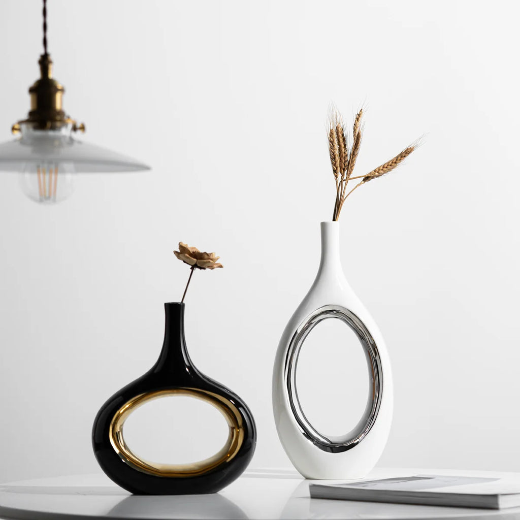 DecorBites™ Golden Flower Vase for Home Decoration and Flower Arrangement