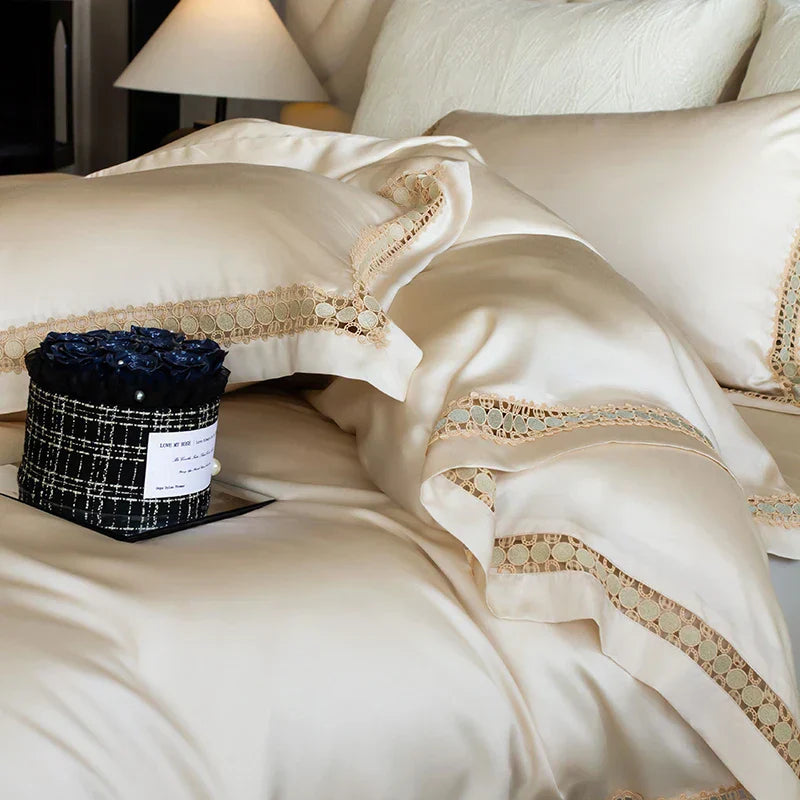 DecorBites™ Eucalyptus Fiber Duvet Cover Set: Soft, Silky, Cool, Hollow Edge, Summer Bedding